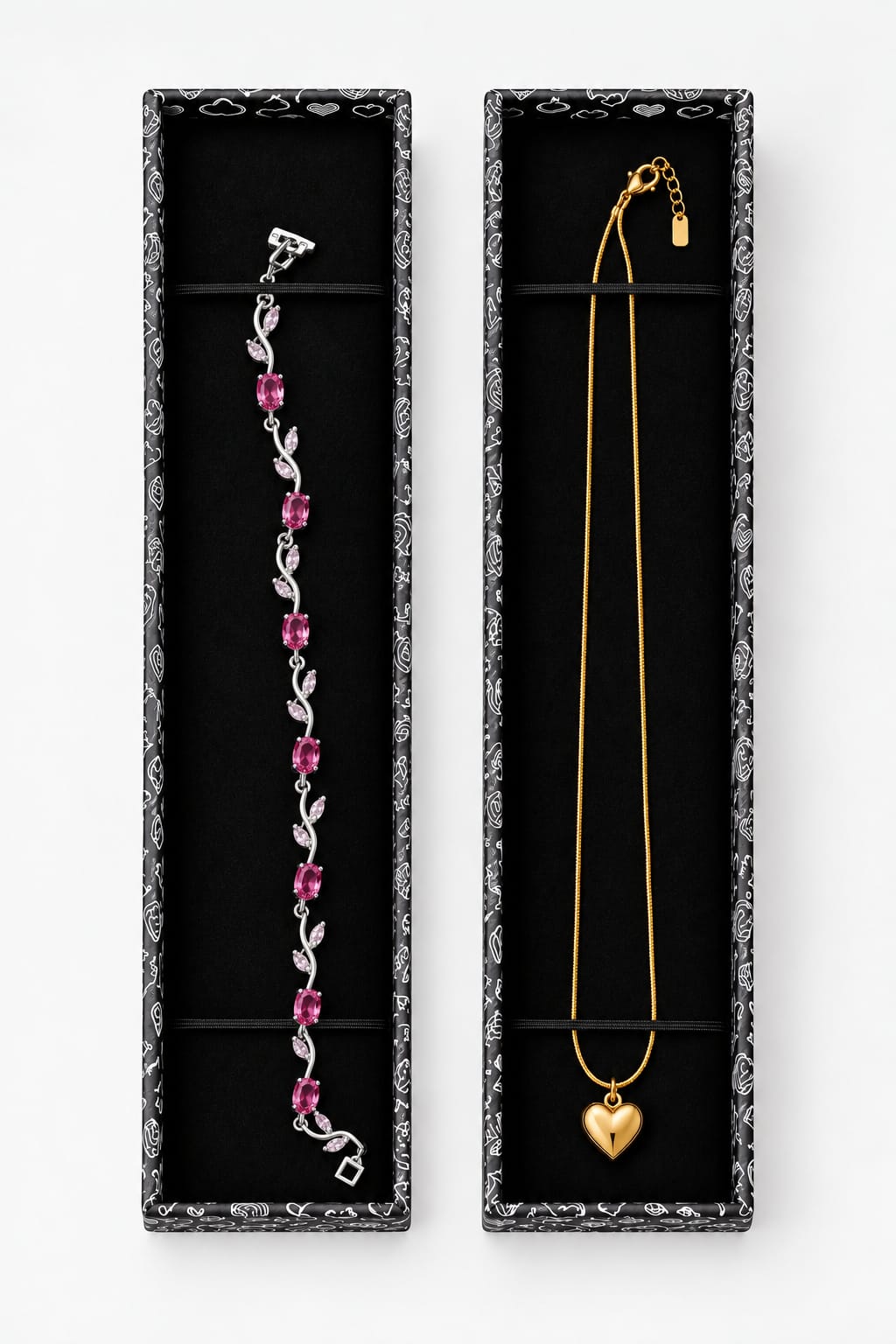 1+1 Tulip Bracelet & Golden Heart Necklace Combo Set