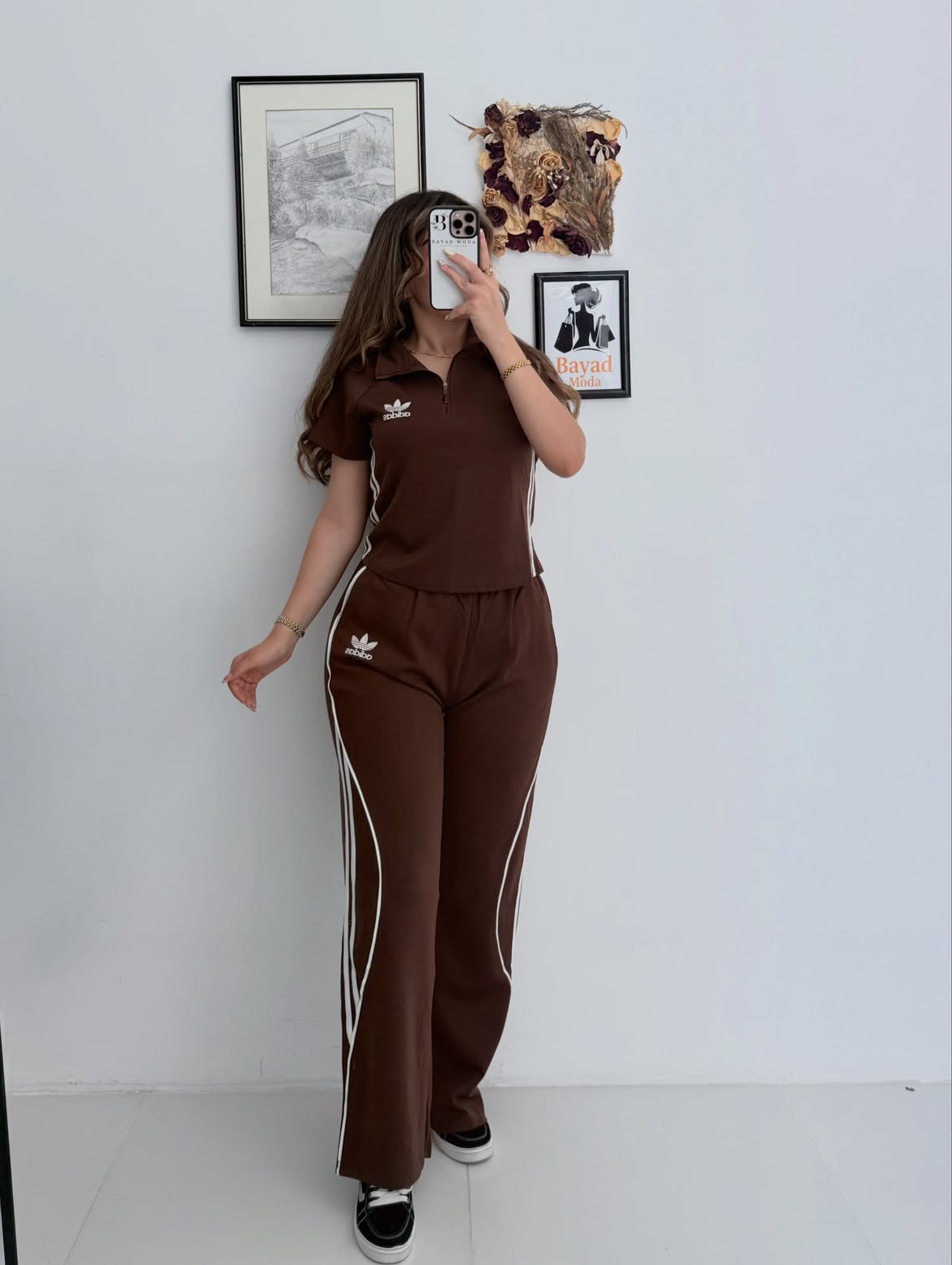 Women's Half-Zip Track Suit – 2 Piece Sport Set (Top + Wide-Leg Pants)