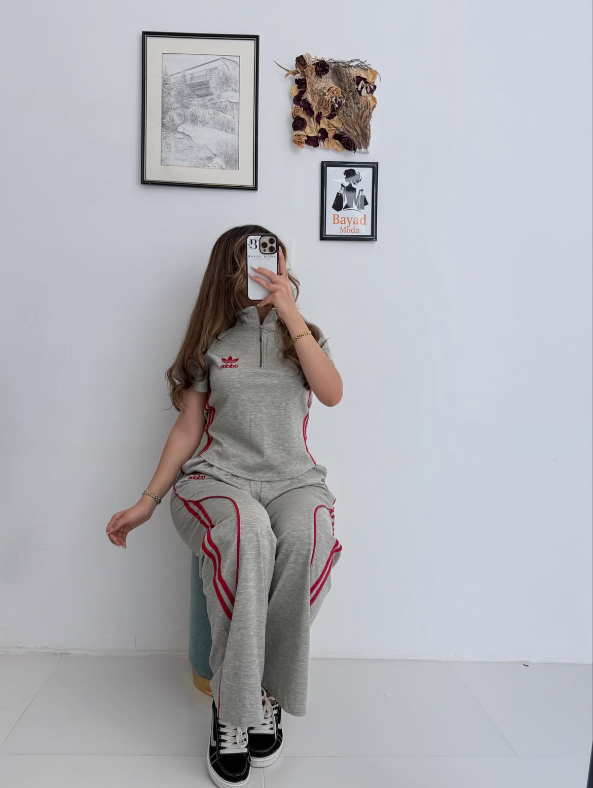 Women's Half-Zip Track Suit – 2 Piece Sport Set (Top + Wide-Leg Pants)