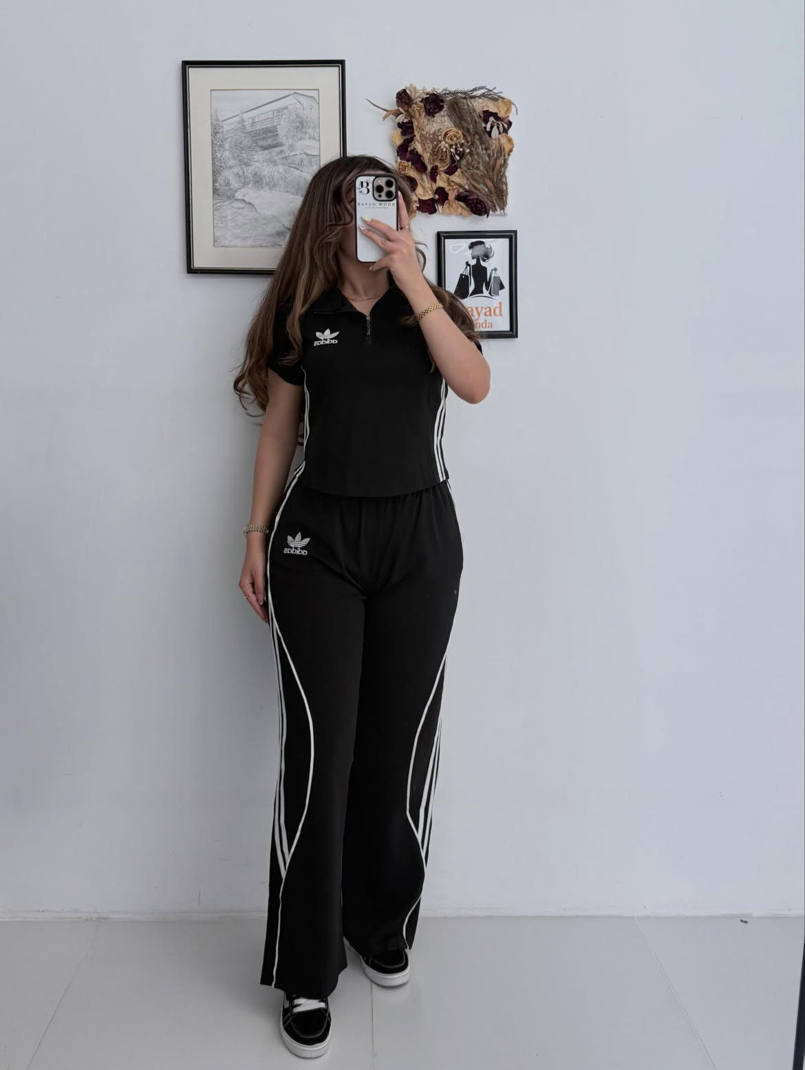 Women's Half-Zip Track Suit – 2 Piece Sport Set (Top + Wide-Leg Pants)