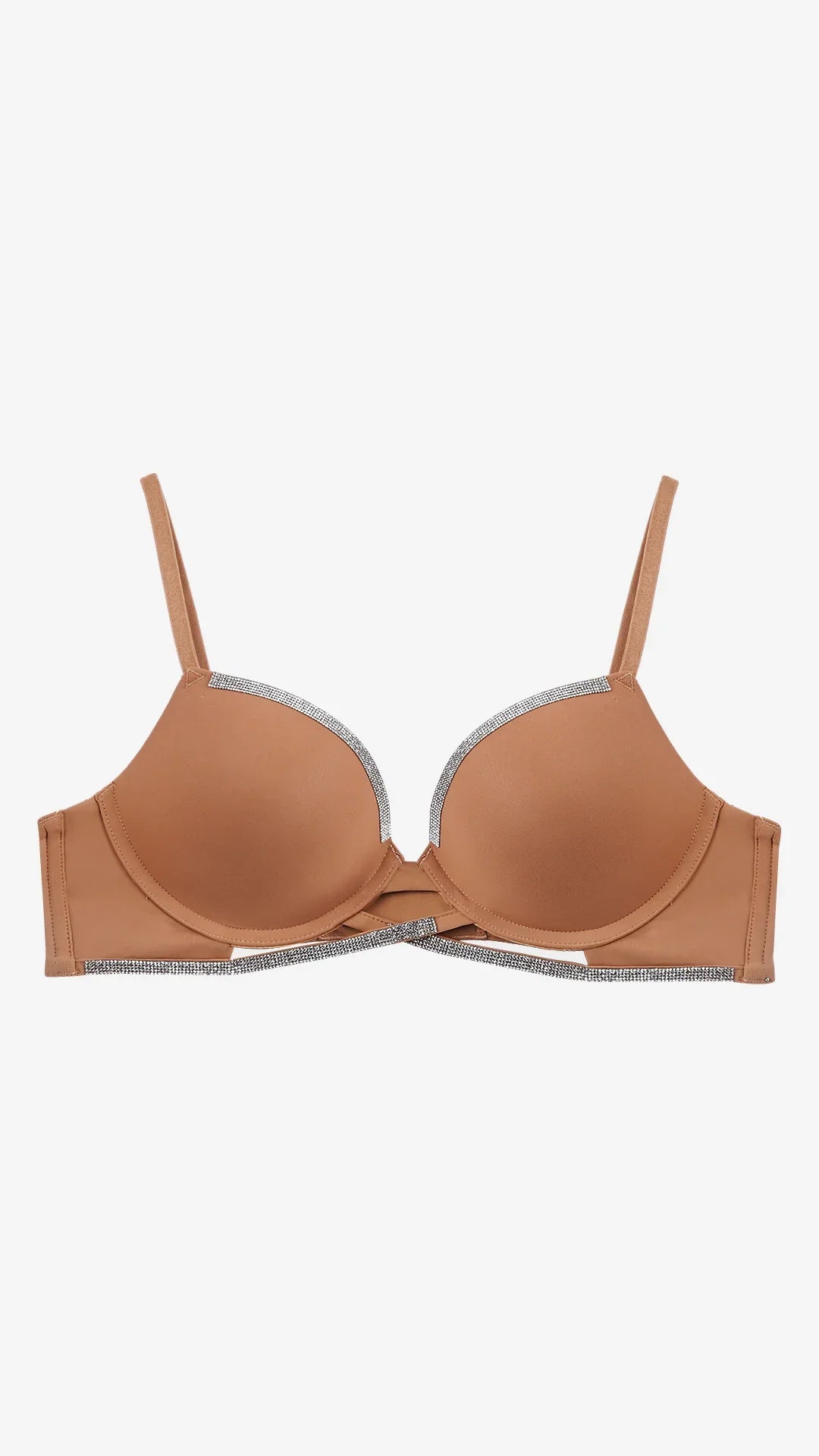 Brown Strappy Push-Up Bra with Diamante Trim