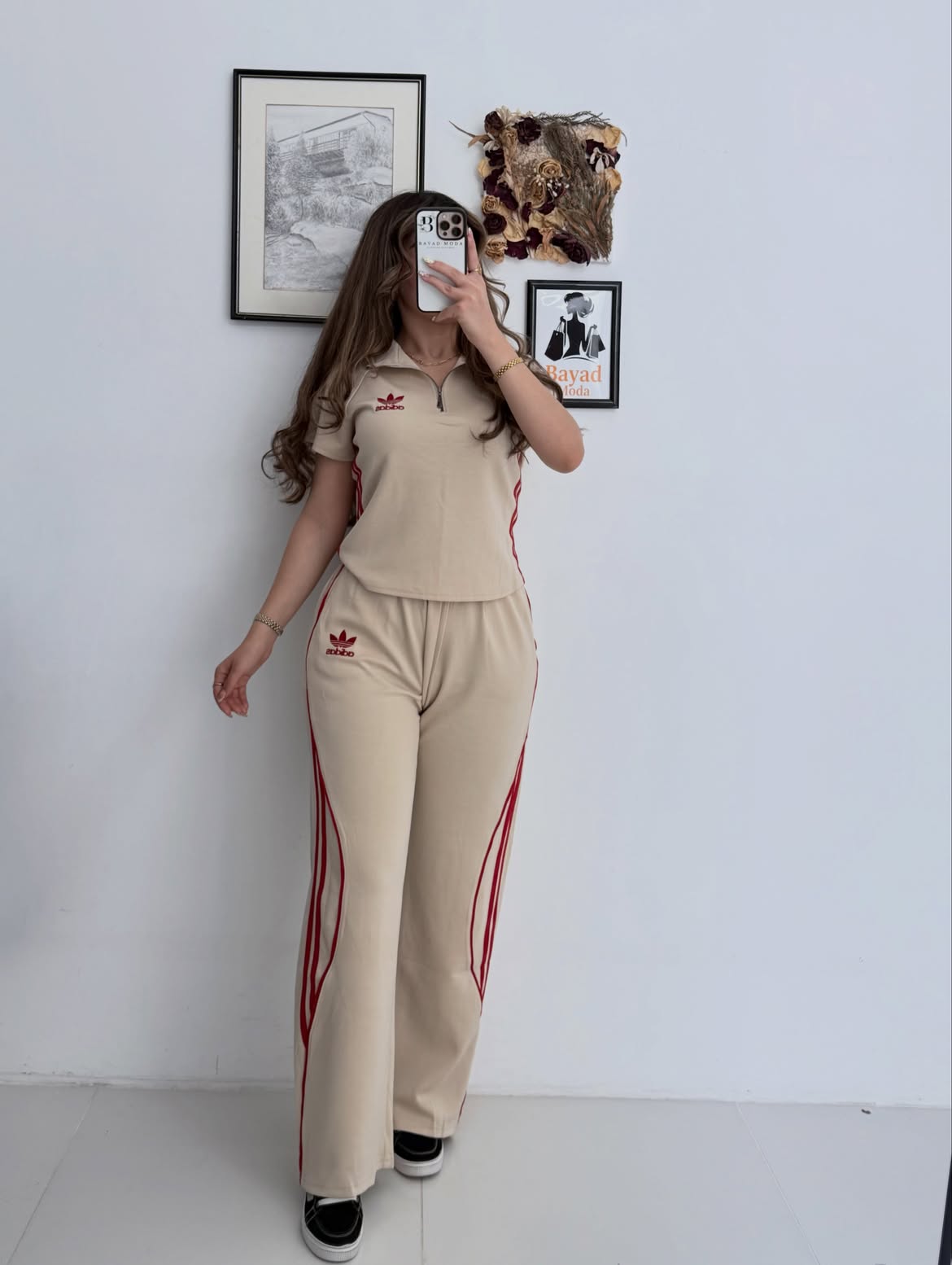 Women's Half-Zip Track Suit – 2 Piece Sport Set (Top + Wide-Leg Pants)