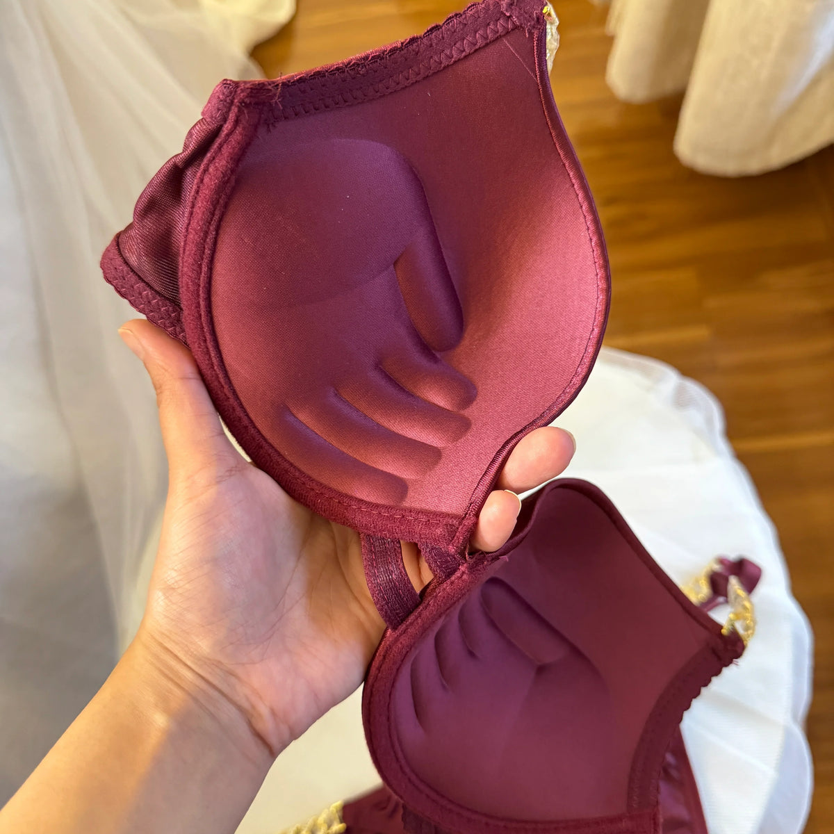 Silky Satin Shoulder Chain Bra set(Single Pad)