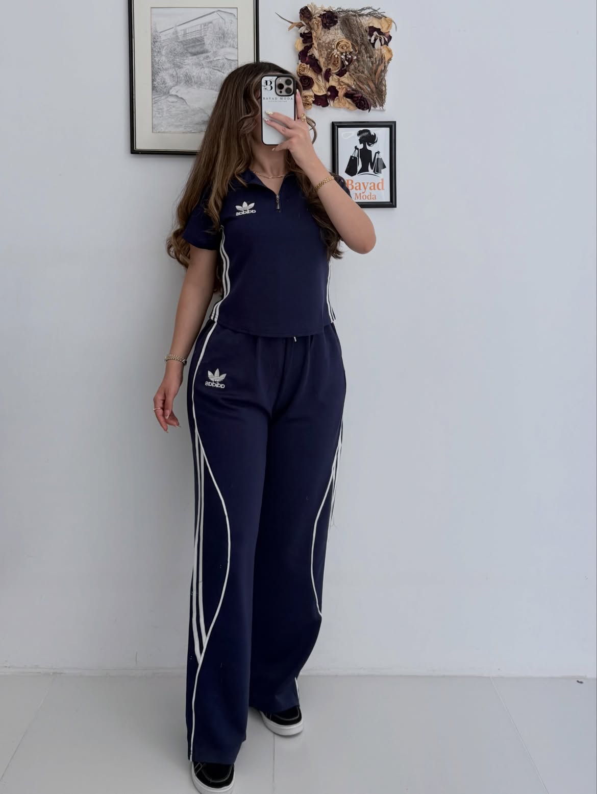 Women's Half-Zip Track Suit – 2 Piece Sport Set (Top + Wide-Leg Pants)